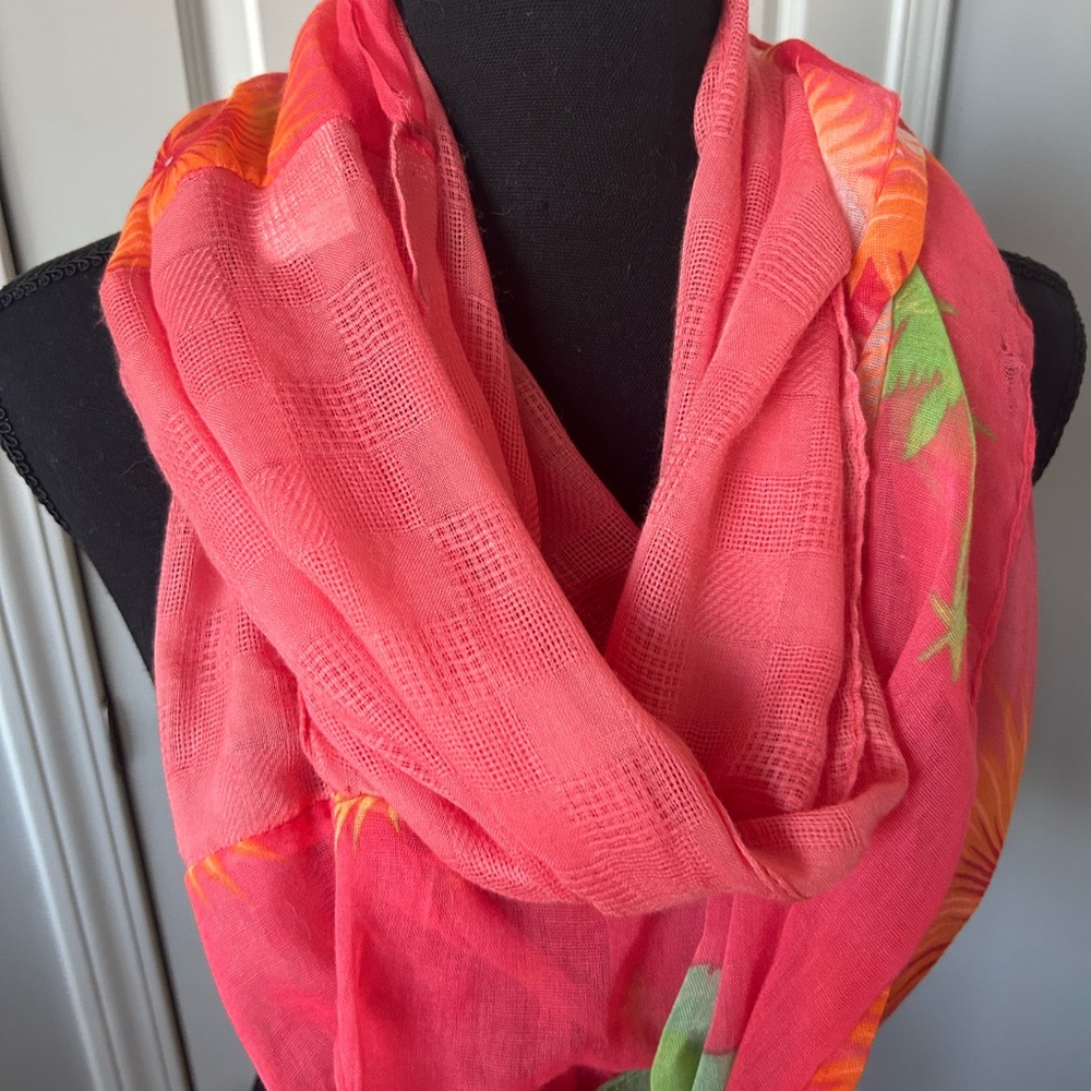 Coral peach long print scarf - Picture 1 of 7